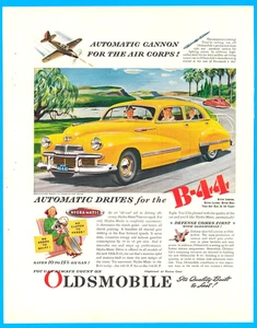 Oldsmobile automobile B-44 cannon fighter planes yellow car print ad 1942 WWII - Picture 1 of 3