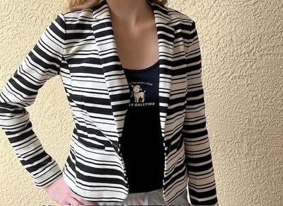 Chaqueta Gently Loved Ann Taylor Negra Blanca Rayas Horizontales Talla XXS Petite Foto 1 de 4