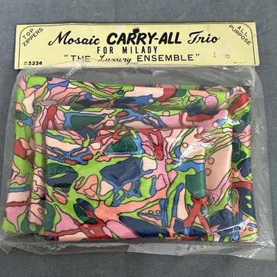 Juego de 3 bolsas con cremallera vintage de mediados de siglo moderno mod mosaico llevar todo trío Foto 1 de 4