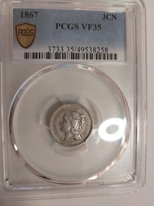 1867 PCGS 3 CENT NICKEL VF35 VERY FINE 35 - Picture 1 of 3