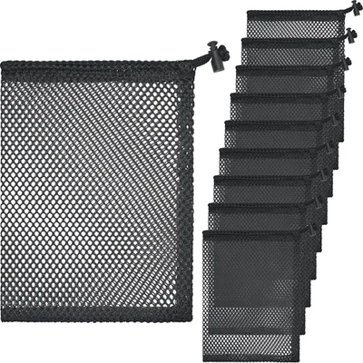 10 Pcs Mesh Drawstring Bags 6" X 8" with Cord Lock Closure, Black - Image 1 of 4