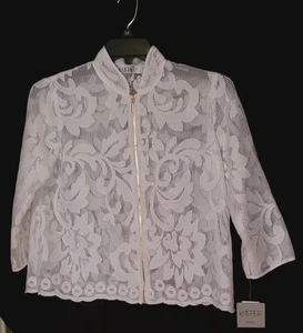 NWT WOMENS SIZE 4 PETITE LILY WHITE KASPER ZIPPERED LACE SHIRT/JACKET OVERLAY - Picture 1 of 6