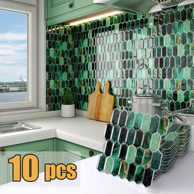 BORNA_DERO 10PCS Peel & Stick Brick Kitchen Backsplash Self-Adhesive Wall Tile 12"x12"