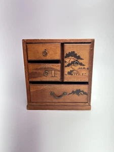VTG Miniature Japanese Wood Dresser Cabinet Hand Painted Dollhouse Furniture - Picture 1 of 8