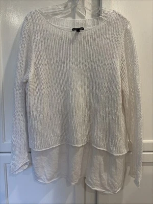 Suéter Top EILEEN FISHER Blanco Lino Tejido Malla Superposición En Niveles Capas LG Foto 1 de 4