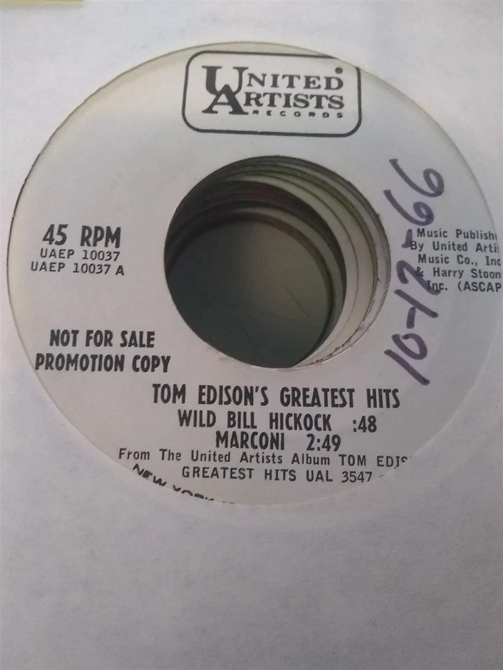 Tom Edison's Greatest Hits ~ HTF 1966 United Artists promo 45 EP Foto 1 de 1