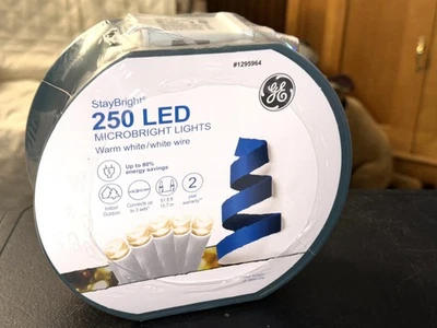 New GE StayBright 250 LED MICOBRIGHT STRING LIGHTS WARM WHITE 51.8' CHRISTMAS - Image 1 of 3