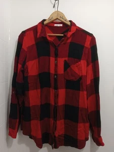Maurices Womans Cabin Plaid Boyfriend Tunic Top, Button Up, Red/Black Sz Lg - Picture 1 of 7
