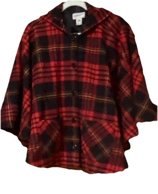 Pendleton One Size Virgin Wool Plaid Red Black Cape Made In Oregon 50x25” VTG - Image 1 of 4