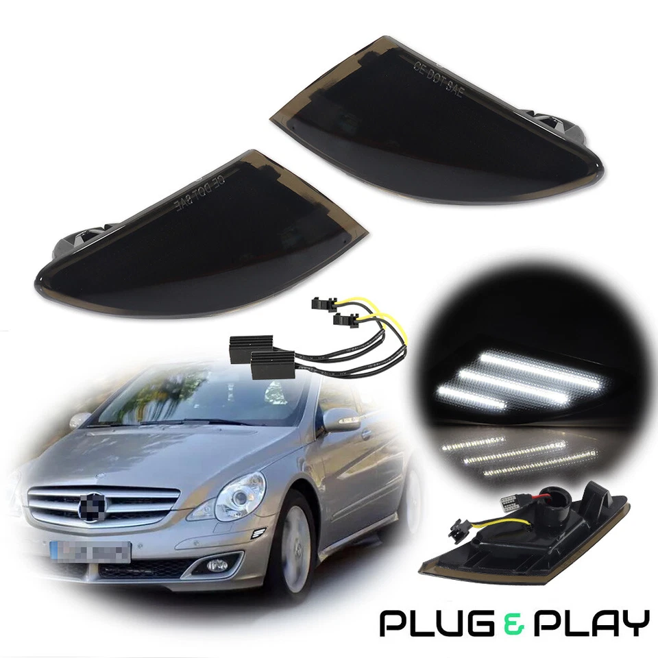 Par de luces de señalización laterales LED blancas lentes negras para Mercedes Clase R 2006-2010 W251 Foto 1 de 4