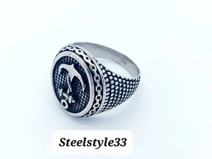MEN'S SILVER CHUNKY SYGNET WITH ANCHOR STAINLESS STEEL 316L RING - Picture 1 of 11