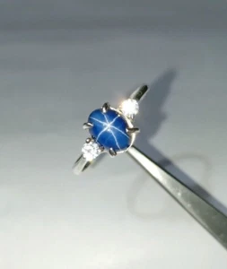 Blue Star Sapphire Oval Ring 925 Sterling Silver Blue Star Handmade Ring Jewelry - Picture 1 of 14