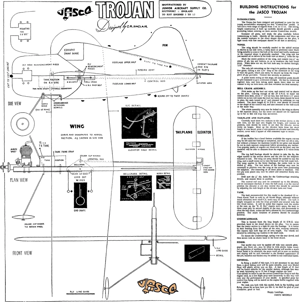 Jasco Trojan all sheet control line model plan - Image 1 of 1
