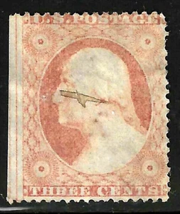 Sc #26 Margin Straddle Light Cancel 3 Cent Washington 1857-61 US 80F67 - Picture 1 of 1