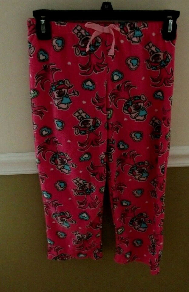 Trolls 8 M Girls Poppy Fleece Pajama PJ Pants EUC Pink Hearts Winter valentine's - Image 1 of 1