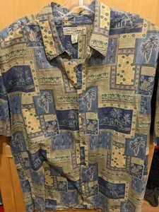 Tori Richard Herren Hawaiihemd Large blau rosa gelb geknöpft tropische Blumen - Bild 1 von 3