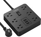 Multi Outlets Power Strip Surge Protector with 3 USB Ports Flat Plug & 5 FT Cord