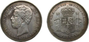 Spain 1871 *1871 SDM 5 Pesetas Silver (.900) XF - Picture 1 of 1