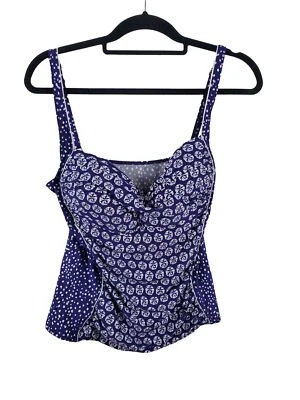 La Blanca Swim Top 14 Womens Purple White Polka Dot Adjustable Strap Padded Swim - Image 1 of 4