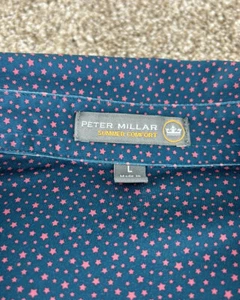 Peter Millar Camicia Estiva Comoda Polo Uomo Grande Blu Rosa Stelle Golf Elasticizzata - Foto 1 di 8