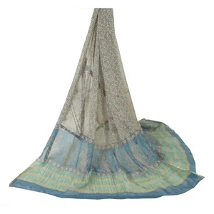 Sanskriti Vintage Long Dupatta Ivory Pure Georgette Silk Printed Stole Scarves - Picture 1 of 10
