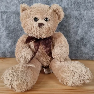 TEDDY AND FRIENDS TEDDY BEAR BROWN CHECKERED BOW 25CM - Bild 1 von 7