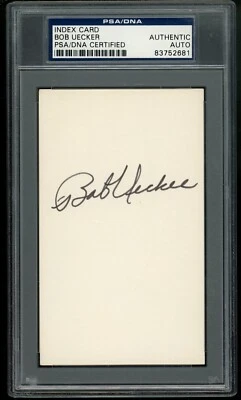 BOB UECKER Signed 3x5 Index Card PSA SLAB coa AUTOGRAPH BREWERS ANNOUNCER UPSIDE - Image 1 of 2