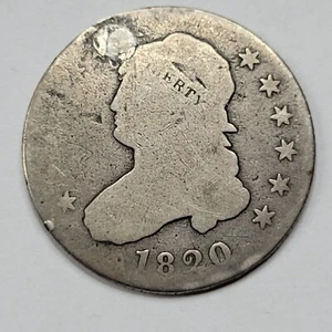 1820 Capped Bust Quarter 25c Early US Type Coin Plugged 90% Silver nice *G361 - Picture 1 of 2