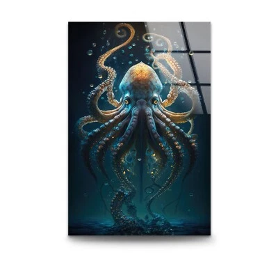 Underwater Blue Octopus Glass Wall Art - Image 1 of 4