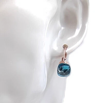 Orecchini in Argento Sterling 925 Rosa da Donna Pendenti con Topazio Blu London - Immagine 1 di 4