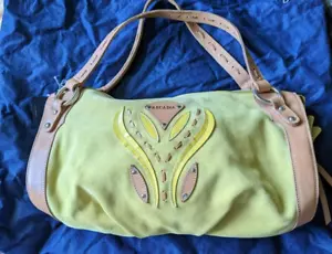 Arcadia Duffle Tote HandBag Leather & Suede Yellow made in Italy - Picture 1 of 13