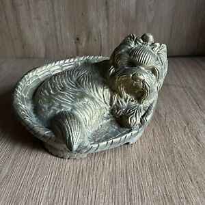 Vintage Brass West Highland Terrier Scottie Dog In Basket Collectable Ornament