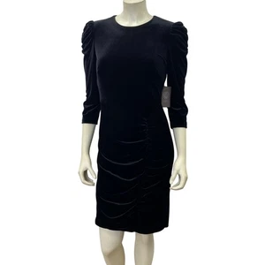 Vince Camuto $148 Black Velvet Ruched  Dress with Puff Shoulder Sleeves 6 NWT - Picture 1 of 9