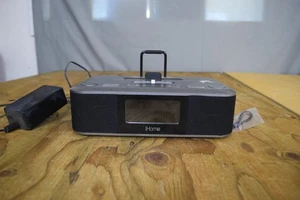 iHome Dual Dock iPod iPhone iPad Alarm Clock Radio Speaker System Gray With Cord - Picture 1 of 5