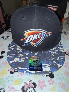 New Era 9FIFTY Oklahoma City OKC Thunder SnapBack Hat/Cap Black/Blue/Camo Brim - Picture 1 of 5