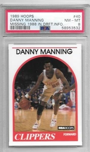Tarjeta de novato Danny Manning 1989 Hoops #44 calificada casi nueva/como nueva PSA 8 - Imagen 1 de 1