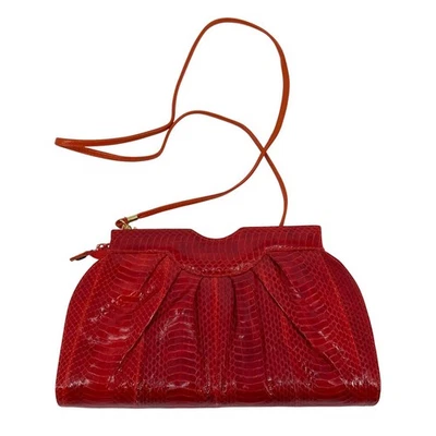 Bolso de Hombro Vintage J Renee Piel de Anguila Roja Cordón Plisado Cartera Nueva Etiqueta Foto 1 de 4