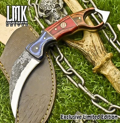 LMK Custom Hand Forged Karambit Knife ATS-34 Steel Hard Wood Wooden Bolster EDC - Image 1 of 4