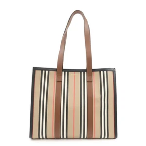 BURBERRY PVC Leather Tote Bag Shoulder Bag Beige Brown Authentic Used F/S - Picture 1 of 24