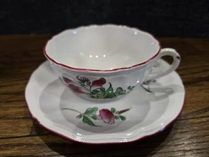 Vintage Luneville France Old Strasbourg Teacup & Saucer Floral - Picture 1 of 6