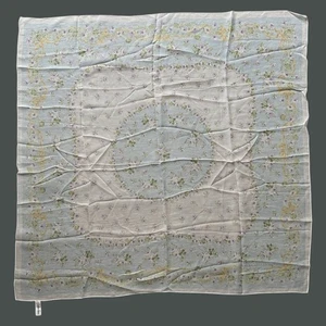 Vintage Laura Ashley 100% Silk Scarf Ivory Blue Floral Square 35" Made in Japan - Picture 1 of 11