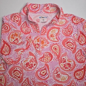IBKUL Women's XL Pink/Red Paisley Floral Short Sleeve Mock Golf Top -1048 - Picture 1 of 7