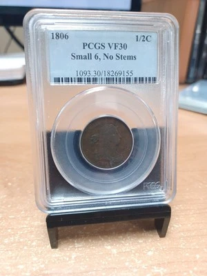 1806 Draped Bust half cent PCGS VF30 Small 6 No Stems - Image 1 of 4