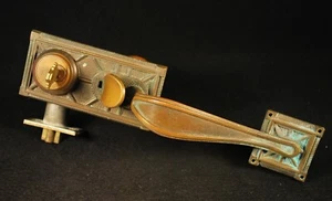 VINTAGE SCHLAGE E SERIES "ART DECO" BRASS FRONT ENTRY DOOR LOCK & HANDLE - Picture 1 of 12