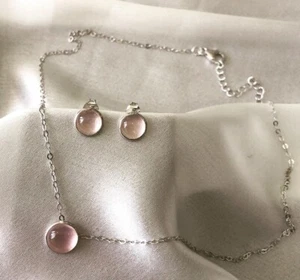 Natural Rose Quartz 925 Sterling silver Pendent set  Anniversary Valentines Gift - Picture 1 of 1