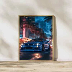 Nissan Skyline GTR R34 Poster, JDM Car Art, Street Racing Wanddeko - Bild 1 von 3