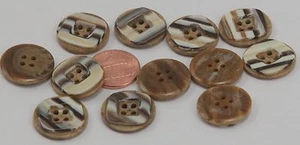 Lot of 12 Brown Beige Striped Plastic Buttons Sew-through 3/4" 19.5mm  6474 - Picture 1 of 1