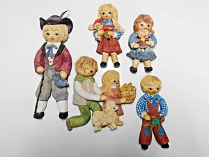 Vintage Handcrafted Dough Doll Family of Six with Pet Sheep Decorative Ornaments - Picture 1 of 11