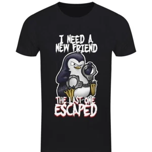 Pyscho Penguin I Need A New Friend The Last One Escaped Men's Black T-shirt - Picture 1 of 3