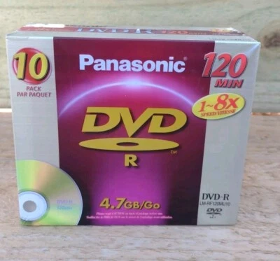 Panasonic DVD R Paquete de 10 DVD+R Paquete Set DVDs en Blanco Disco 120 Min 1-8x *NUEVO* Foto 1 de 4